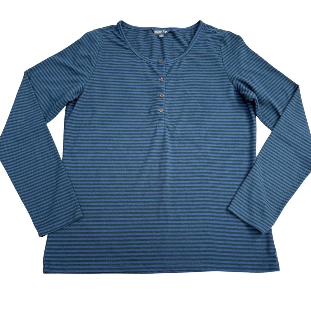 Toad&Co Striped Long Sleeve Henley Top Women Lg Blue/Green Casual 
Layer Outdoor